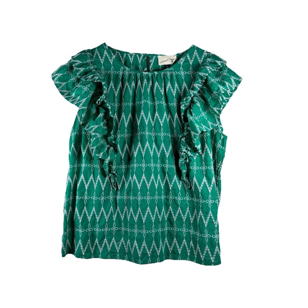 UNIVERSAL THREAD  Embroidered XXL Flutter Sleeve Blouse shirt Green Prairie‎ Top